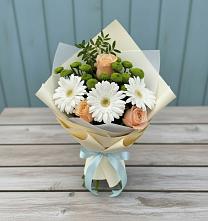 Букет цветов из:  Герберы, Розы и Хризантемы в Кошки Самарская область